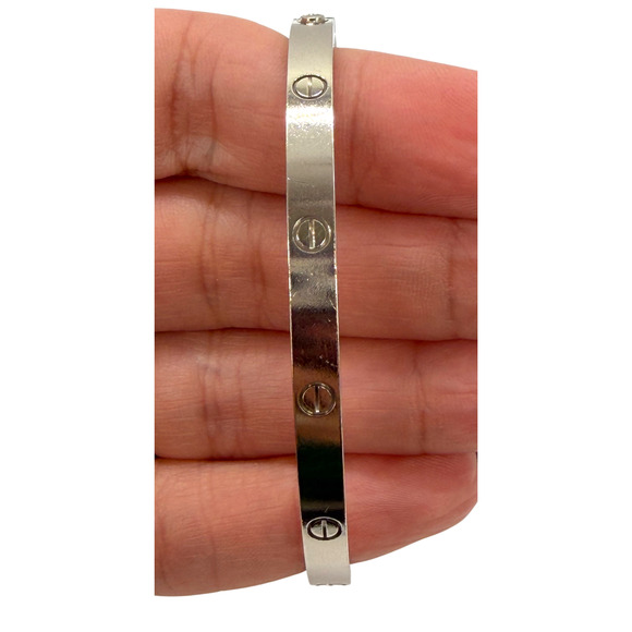 Cartier 18K White Gold Love Bracelet Sz 19 Medium Model Box Hinge 2024 29.4g - Picture 3 of 14